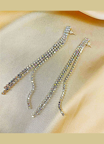 Сережки біжутерія довгі у різнобарвних стразах No Brand (347250620)