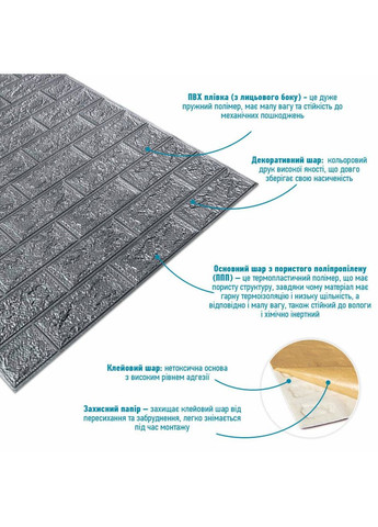 R017-2-20 Панель стінова у рулоні 3D 700х19600х2мм Срібло SW-00002278 Sticker Wall (360920364)