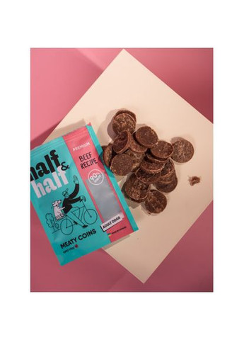Ласощі для собак у формі м'ясних монеток з яловичиною, 100 г Half&Half (335419191)