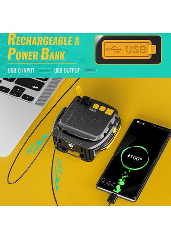 Мощный кемпинговый фонарь W891-1 - 3COB White+Yellow + 5SMD Red, Power Bank, 2×18650, Type-C, магнит и крючок Желтый No Brand (371631558)