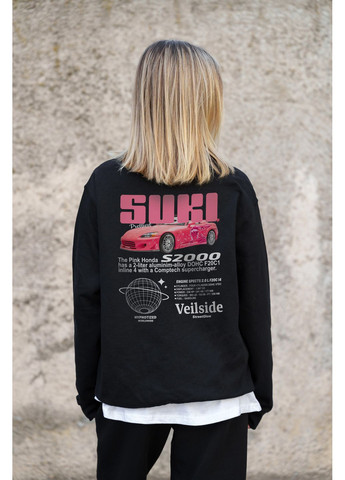 Черный женский утепленный оверсайз свитшот на флисе с принтом suki Without однотонный без декора (361680385)