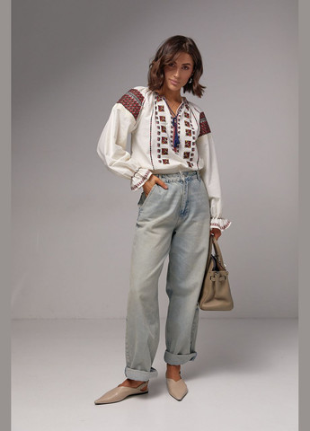 Женская вышиванка на завязках с рукавами-регланами 05643 Lurex (292301193)