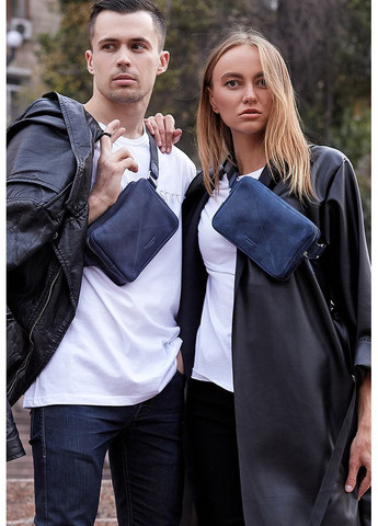 Кожаная поясная сумка Dropbag Mini синяя BlankNote поясна сумка (348359355)