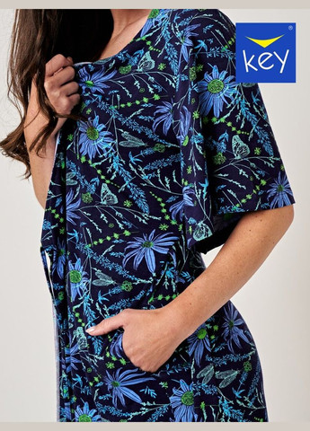 Синя повсякденний, домашній, кежуал жіноча сукня для дому на запах Key з абстрактним візерунком