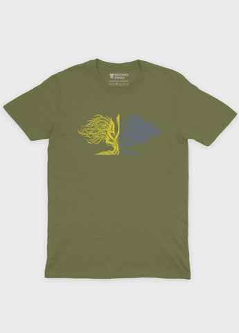 Хаки (оливковая) летняя женская футболка с патриотическим принтом гербтризуб (ts001-1-hgr-005-1-026-f) Modno