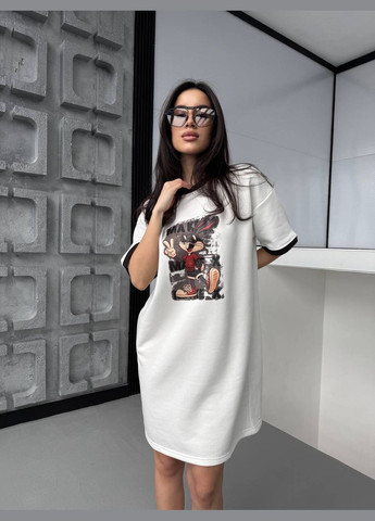 Молочна повсякденний жіноча сукня-футболка з мультяшним принтом сукня-футболка MonCher