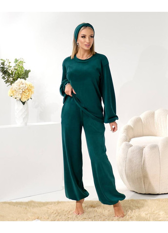 Смарагдова зимня домашній костюм з мікрофлісу + чалма 🤍🤍🤍 кофта + брюки Україна