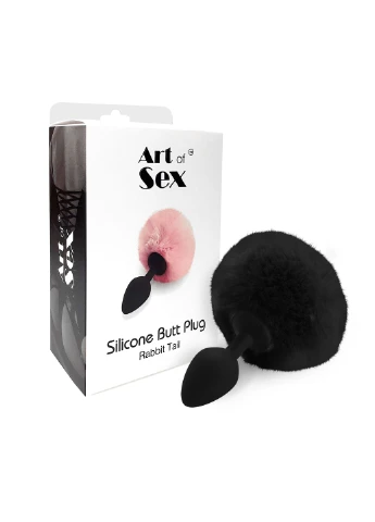 Силіконова анальна пробка М Silicone Bunny Tails Butt plug Black, діаметр 3,5 см Art of Sex (395734685)