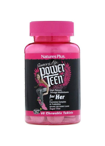 Мультивітамінний комплекс для дівчинки підлітка Power Teen 60 таблеток зі смаком ягід без цукру Nature's Plus (271964158)