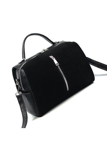Чорна замшева жіноча шкіряна сумка через плече з ручкою та довгим ремінцем Serebro (278260585)