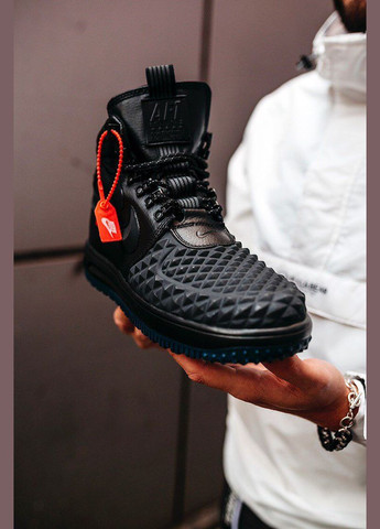 Чорні Зимовий кросівки зимові чоловічі nike lunar force 1 duckboot winter black fur | найк дакбут високі чорні з хутром No Brand