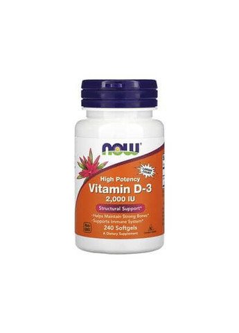 Вітамін Д3, D3, 2000 МО, 50 мкг, 240 капсул Now Foods (314524445)