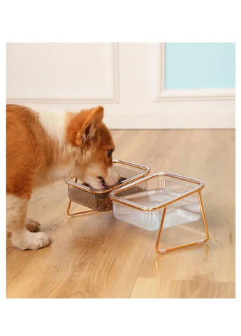 Подвійна миска для котів та собак Square на підставці, 2 х 1000мл Gold (299915603)