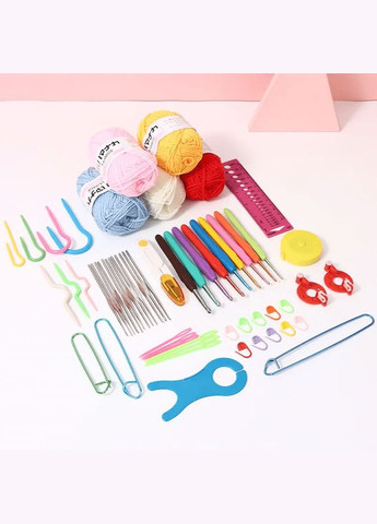 Набор для вязания крючком с пряжей и аксессуарами в косметичке, желтый цвет Крючков (337341840)