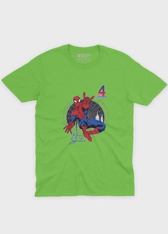 Салатова демісезонна футболка для хлопчика з принтом супергероя - людина-павук (ts001-1-kiw-006-014-072-b) Modno