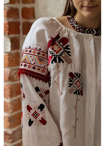 Белая авторская женская вышитая рубашка магда MOTYV узор цветочный лен (364727763)