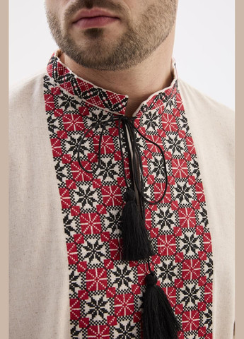 Бежевая мужская вышиванка "франко" MEREZHKA лен (315731915)