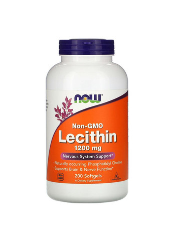 Соєвий лецитин 1200 мг Lecithin фосфатидил холін для нервової системи без ГМО 200 м'яких капсул Now Foods (277695181)