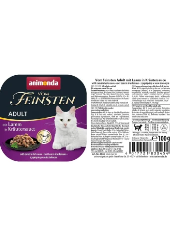 Корм вологий Vom Feinsten Adult with Lamb in herb sauce для котів з янгям у соусі з трав 100 г Animonda (386995112)