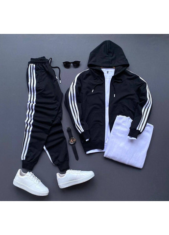 Черный демисезонный костюм спортивный мужской петля двунитка,не кошлатится,штаны и кофта с лампасами Україна