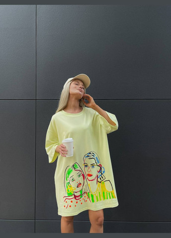 Лаймовая летняя женская футболка/платье кулир No Brand 389