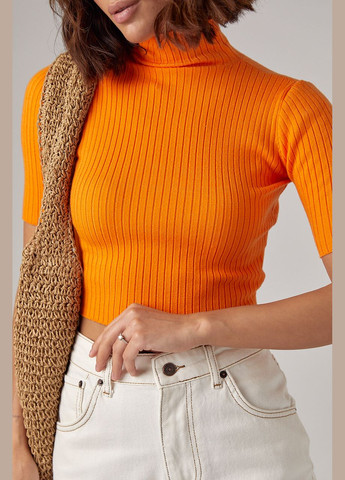 Помаранчевий демісезонний жіноча укорочена водолазка з коротким рукавом Lurex