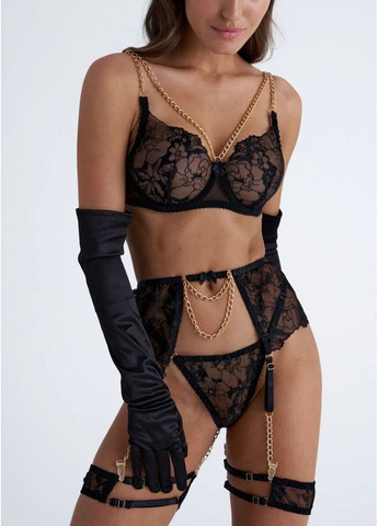 Черный демисезонный соблазнительный женский комплект белья с цепочками нижнее белье с гантерами на поясе женский стильный набор с аксессуарами Cindylove
