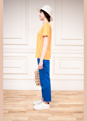 Хлопчатобумажные укороченные брюки темно-синего цвета Римела Dolcedonna (340334777)