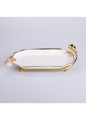 Керамическая фруктовница на подставке 26×15×3.5 см Белая с золотом Yiwu (360455069)