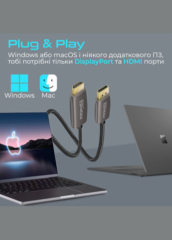 Кабель DisplayPort - HDMI V 2.0 (M/M), 2 м, Black (prolink-dp200.black) Promate (341489003)