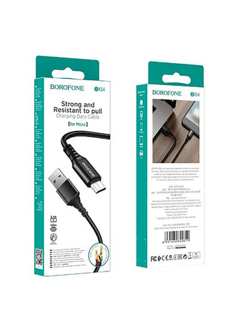 Кабель Micro-USB 1m 2.4A Black (6931474745811) Borofone BX54 Ultra bright (361346769)