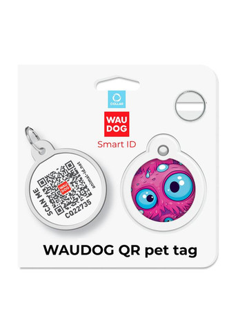 Адресник для собак и кошек металлический Smart ID с QR паспортом, рисунок "Глаз монстра", круг, Д 30 мм WAUDOG (363199583)