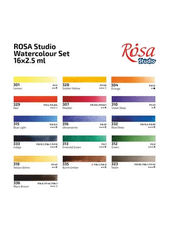 Набір акварельних фарб Studio PLEIN AIR, 16x2,5 мл, кювети, картонна упаковка Rosa (387670784)