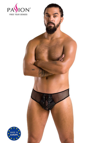 Чоловічі труси зі шнурівкою Slip Richard XXL/XXXL, чорні, екошкіра, сітка Passion (297588027)