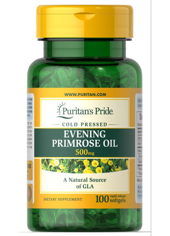 Масло примулы вечерней Puritan's Pride Evening Primrose Oil 500 mg with GLA, 100 гелевых капсул Puritans Pride (289987341)