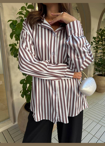 Коричневая коктейльный, повседневный, вечерний, классическая, кэжуал рубашка в полоску Asi.Store.ua с длинным рукавом