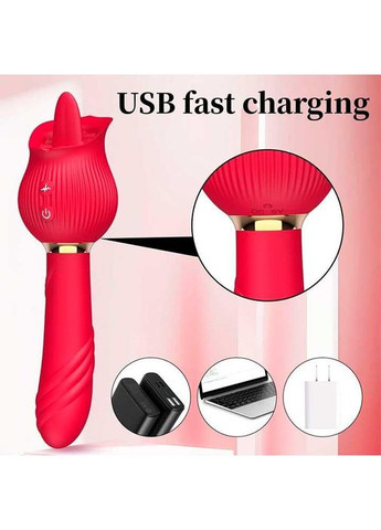 Двухсторонний вибратор с языком для клитора и точки G из 24 режимов вибрации красного цвета China (360603861)