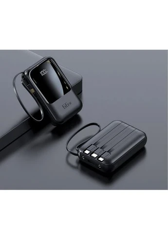Повербанк HY467 20000 mAh 22.5W з дисплеєм та 4 вбудованими кабелями (Type-C, Lightning, Micro-USB), швидка зарядка Black No Brand (378715031)