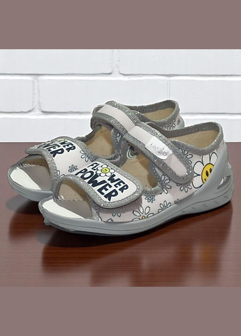 Серые ортопедические открытые тапочки текстильные босоножки на липучках валди ева Waldi с цветами