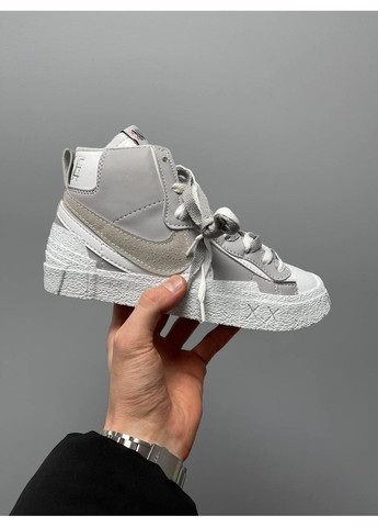 КРОССОВКИ ЖЕНСКИЕ NIKE BLAZER MID X SACAI GREY WHITE V2 НАЙК БЛЕЙЗЕР No Brand серые демисезоны (367168353)