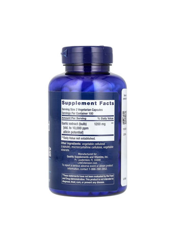 Біологічно активна добавка для імунітету Optimized Garlic 200 капсул Алліцинний потенціал 10000 част./млн Life Extension (367957563)