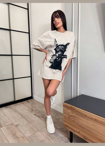 Жіноча футболка в стилі оверсайз з принтом MonCher - (330983806)