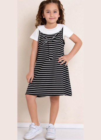 Кремовый летний футболка + сарафан рубчик 7492 и черный Pop Fashion