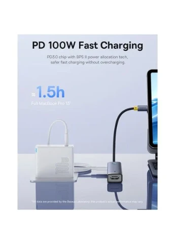 USB-хаб UltraJoy Series 7-Port HUB AIR Space Grey (Type-C к HDMI4K@60Hz*1+USB3.0*2+PD*1+SD/TF3.0*1+3.5mm*1) (B00052803811-02) Baseus (378349507)