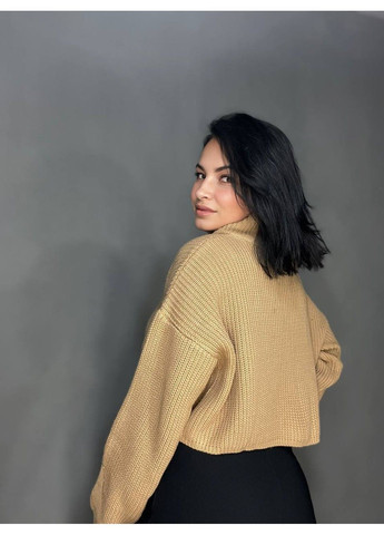 Темно-бежевий демісезонний светр жіночий 6752 короткий широкий оверсайз блискавка на комірі MIX RAY