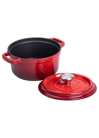 Кастрюля чугунная эмалированная 2 л Красная для приготовления блюд с крышкой жаровня кастрюля для запекания ProDobro (364192557)
