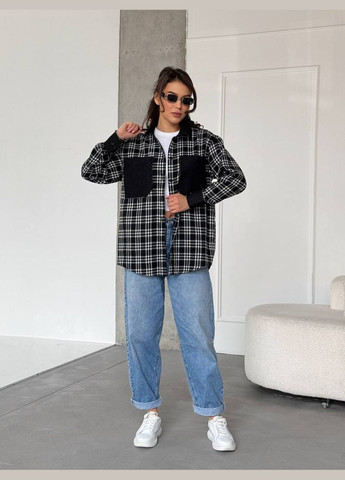 Жіноча сорочка у клітинку one size оверсайз із джинсовими вставками No Brand (327890513)