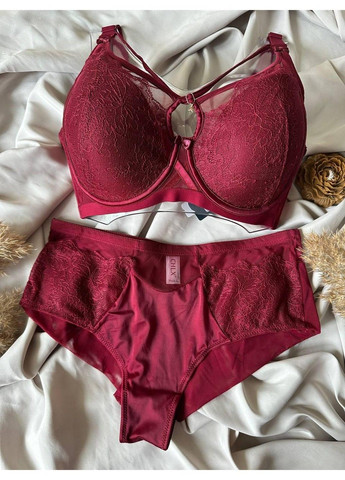 Бордовий комплект бюстгальтер м'який поролон + трусики сліпи 384 бордовий CHLX