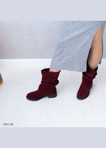 Комбіновані бордові жіночі замшеві зимові чобітки на невеликому підборі. розміри 36-41 No Brand