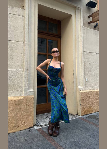 Зеленое праздничный, коктейльное, откровенный, повседневный, кэжуал, джинсовое, вечернее шелковое платье с разрезом Україна с цветочным принтом